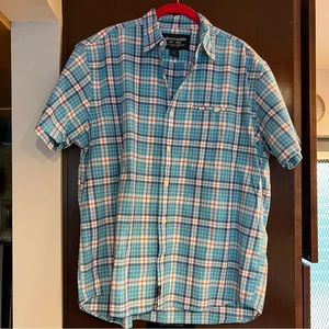 Men’s Abercrombie & Fitch Casual Short Sleeve Blue Plaid Button Up Shirt Size XL